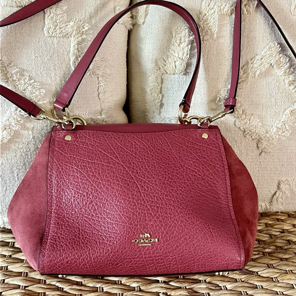 Pink Gold Coach Faye Carryall Dusty Rose Leather Shoulder Bag Crossbody Turnlock